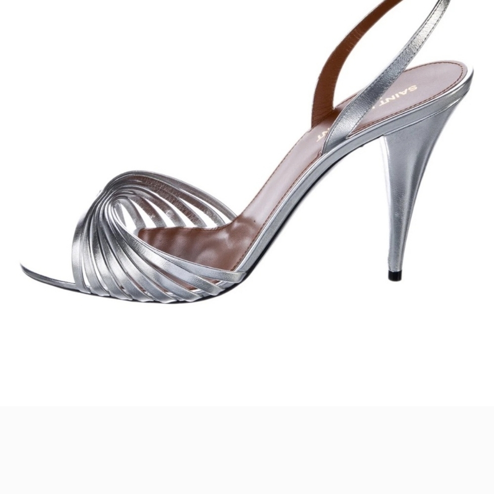 Saint Laurent Metallic Silver Strappy Heels